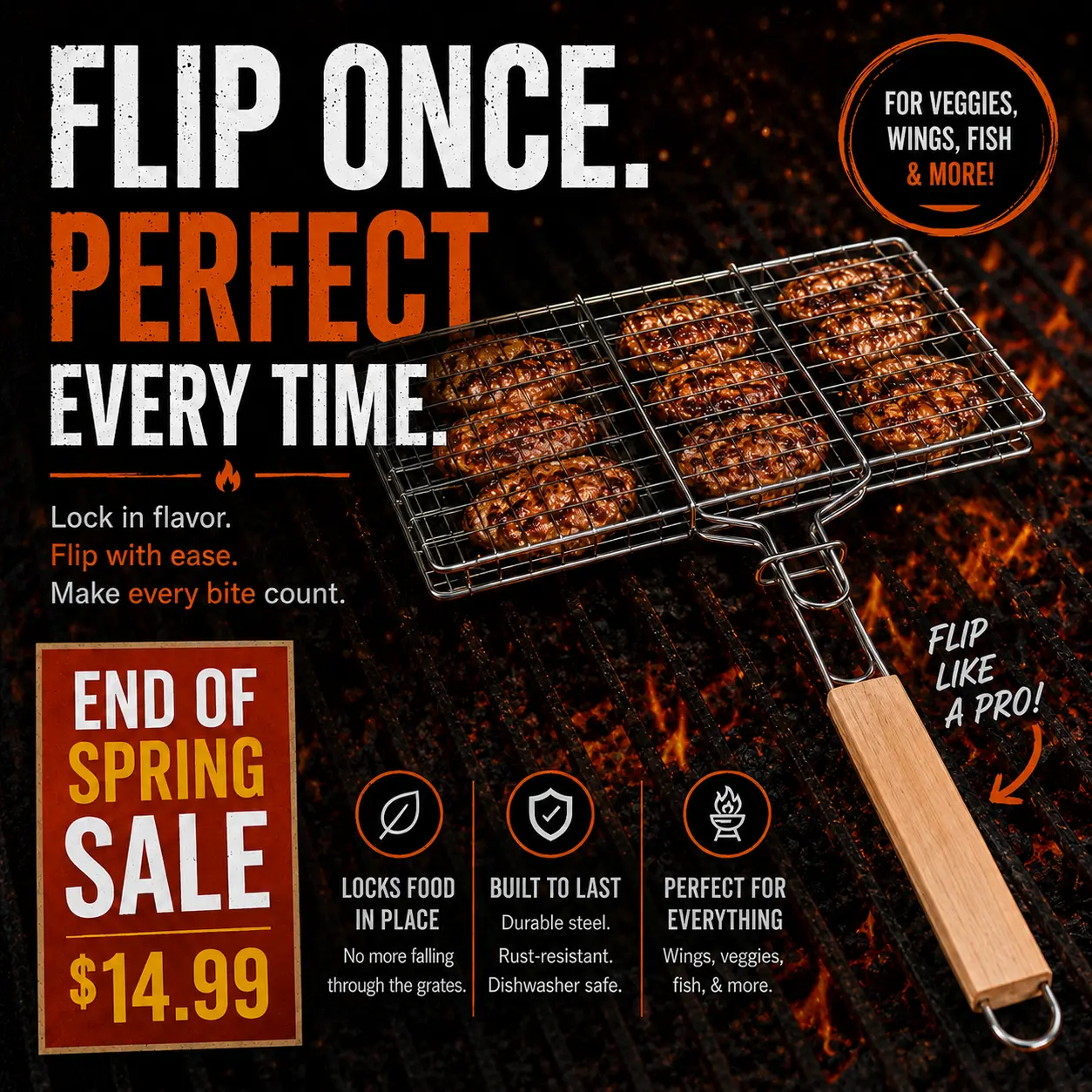 BBQ Grill Basket – Locking Flip Basket