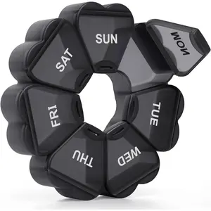 Large Weekly Pill Organizer, Pill Box 7 Day, Daily Vitamin Case Large Capacity Compartments, Pill Containers for Fish Oil Medicine Supplements, Black