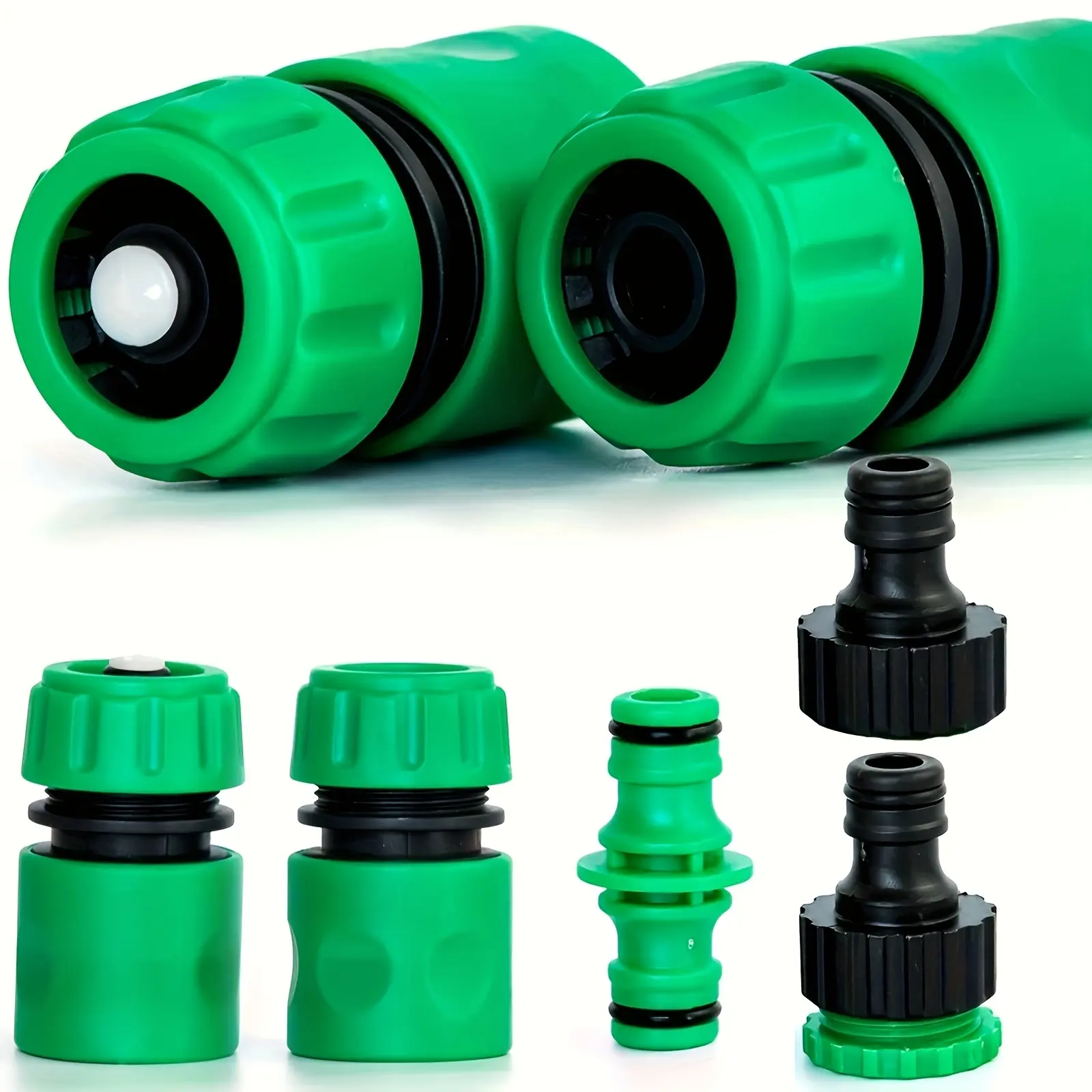 5 Quick Connectors for Garden Hose, Soaker Hose, And Faucet. Includes 1/2" Water Flow Connector, 1/2" Shut-off Connector, 1/2" to 3/4" Faucet Connector, And 3/4" GHT Quick Connectors. Compatible with Spray Nozzles And Water Guns. summerwins