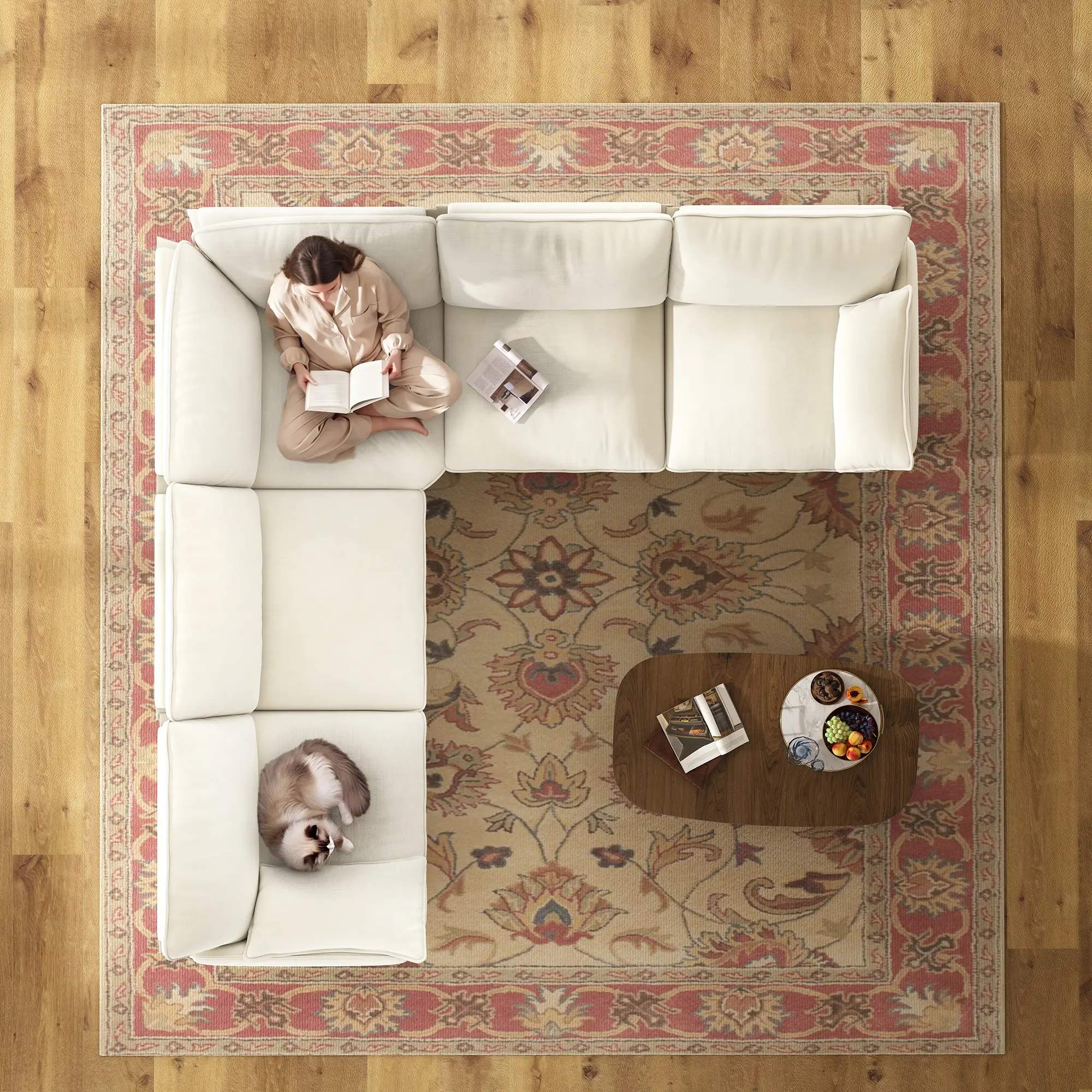 GuroMagicSofa 71-105" Modular Sectional Sofa with Movable Ottoman, L-Shaped Deep Seat Cloud Couch for the Living Room, 3-Seat, Beige comfort furniture