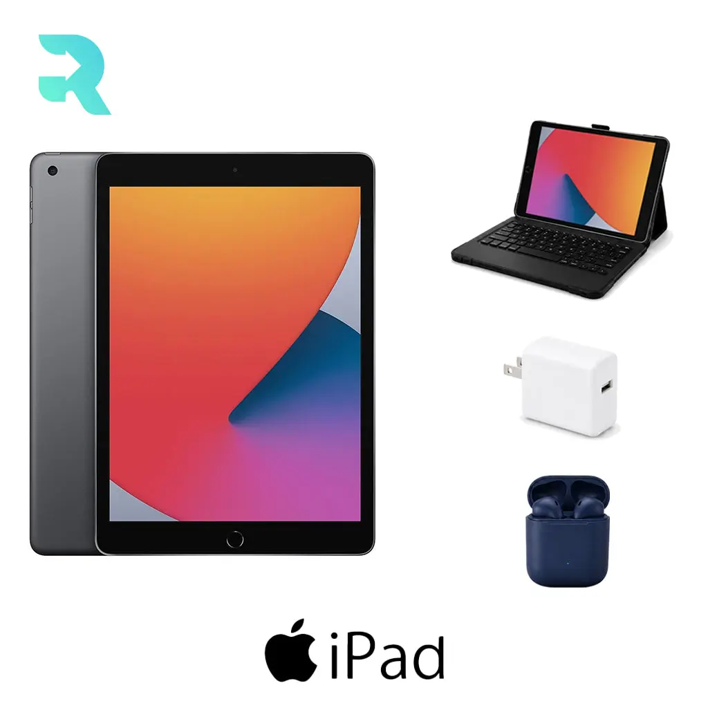 Refurbished Apple iPad 10.2" 8th Gen 32GB Wi-Fi Space Gray (Excellent Condition) + ZAGG Rugged Pro Connect Keyboard Case + InPod Headphones + Charger