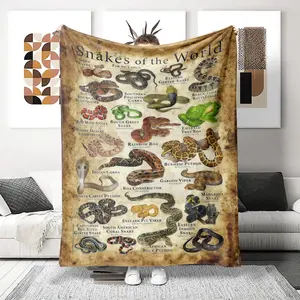 Flannel Throw Blanket Snakes of the World Design, Soft Cozy Home Decor, Perfect Holiday Gift, Skin-Friendly Material, Ideal for Any Occasion