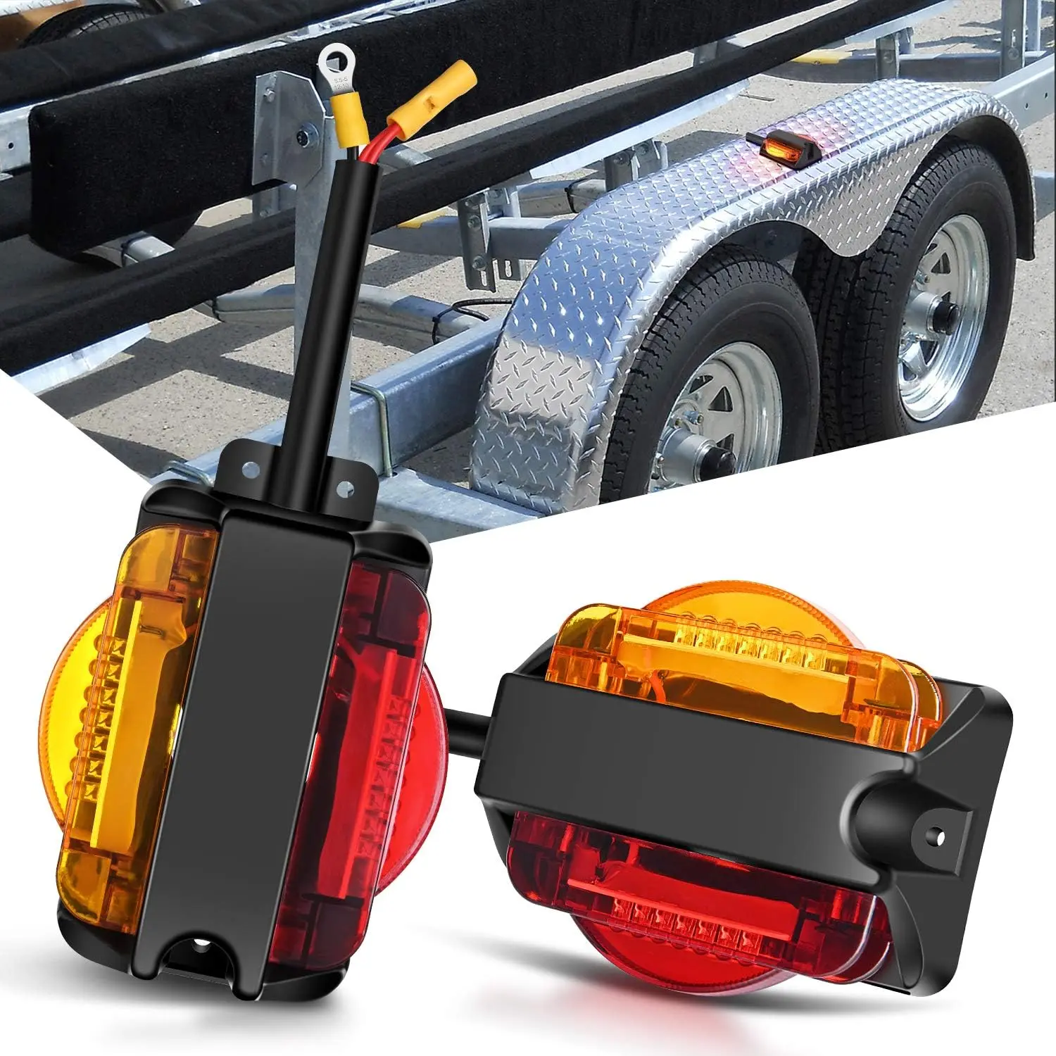 Nilight 2PCS Pre-Wired LED Trailer Fender Lights - Amber Front, Red Rear Clearance Markers, 14LED Bright Mark, LED Diodes, High Visibility, Front+Rear Dual Use Truck Accessories, Auto Parts Accessories