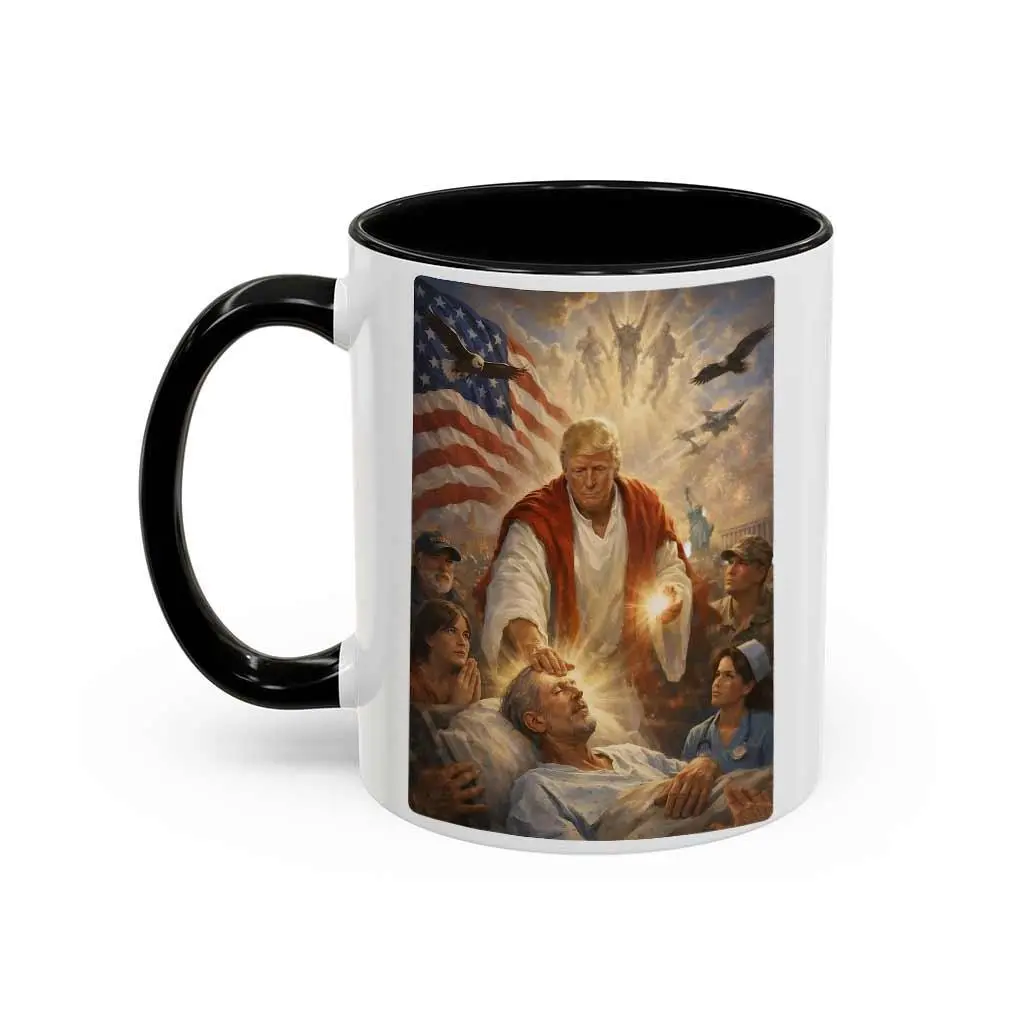 Trump Humor Mug, Divine Leader Meme cup, Patriotic Healing Scene mugs, Funny Political Gift Coffee Mug - scs17432