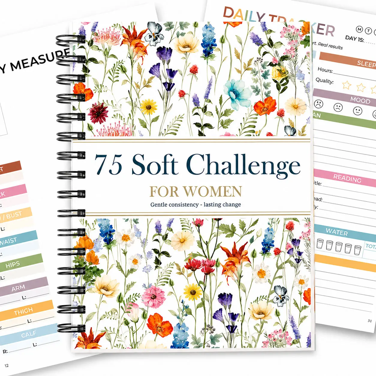 75 Soft Challenge Journal For Women, A5 Spiral 75-Day Habit Tracker Planner, Full-Color Daily Logs, Weekly Reviews, Meal, Water, Workout, Reading Tracker