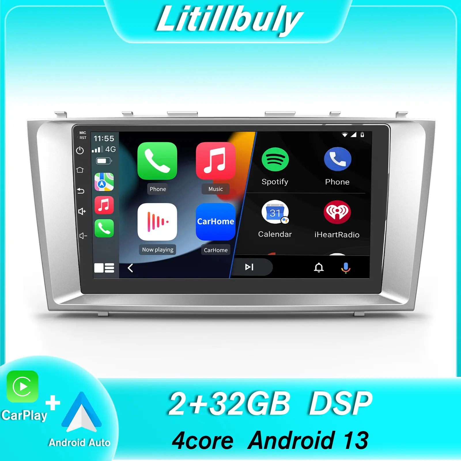 Car Stereo for Camry 2007-2011 touch screen has Android Auto Wireless Carplay, Bluetooth WIFI supports GPS Navigation