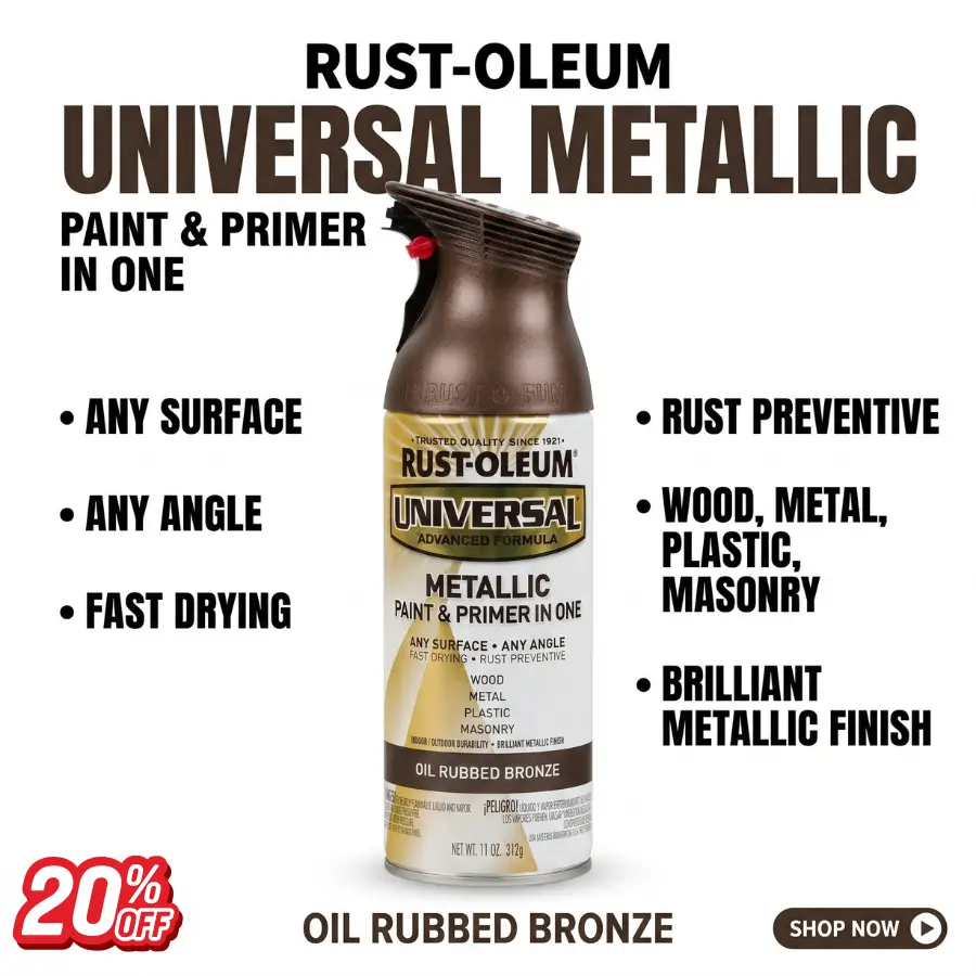 Rust-Oleum 249131 Universal All-Surface Metallic Oil Rubbed Bronze Spray Paint - 11oz, Oil-Based, Rust Prevention Surface Coating (Tools & Hardware, Power Tools, Spray Guns Accessory), Paint Cabinets Kitchen
