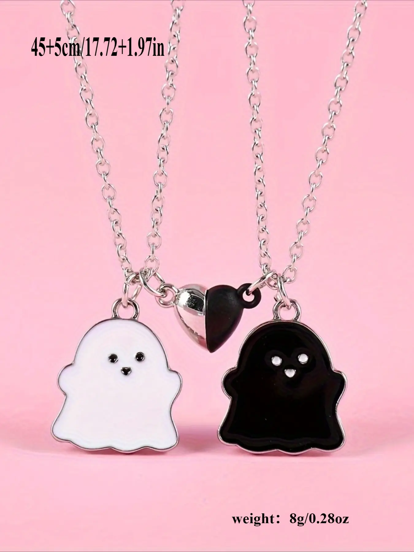 Set of 2 Black And White Ghost Necklace  Halloween couple essential gifts Gothic Witch Jewelry