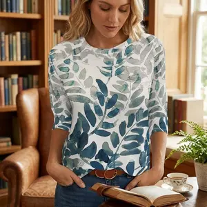 Women's Casual 3/4 Sleeve Round Neck Loose Blouse - Floral Print T-Shirt Top Comfortable Breathable Cotton Fabric Perfect for Daily Wear Shopping Leisure Fashion Style Lightweight Soft Basic Essential Clothing