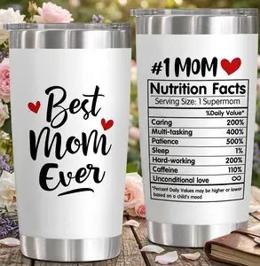 "Best Mom Ever" Insulated Mom Tumbler - 20oz Stainless Steel with Lid - Perfect Mother's Day Gift for Mom, Bonus Mom, Mom-in-law from Daughter or Son - Double-Wall Vacuum Insulation