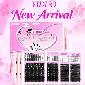 YIDUO Eyelash Cluster Set: 6 Styles (2-Pack) Volume Lashes /80D/100D/200D/300D/Spiky/Bottom Individual Eyelash Extension Set D-Curl 980Pcs with Lash Bond & Seal*2, Lash Remover,  Tweezers & Eyelash Brush Pieces Ideal for Beginners and Home Use