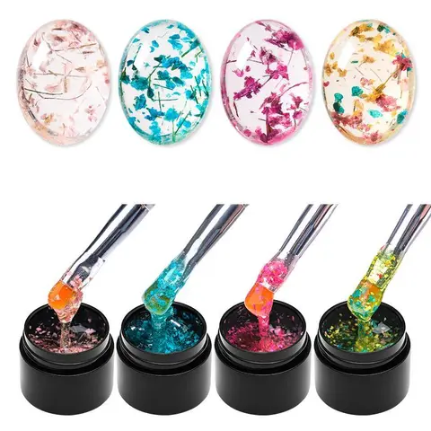 Flower Fairy Gel Nail Polish Set, 4 Counts/set Transparent Background Natural Dried Flowers, Soak Off UV/LED Floral UV Painting Nail Art Gel Varnish Kit Nail Art Manicure Nail Products
