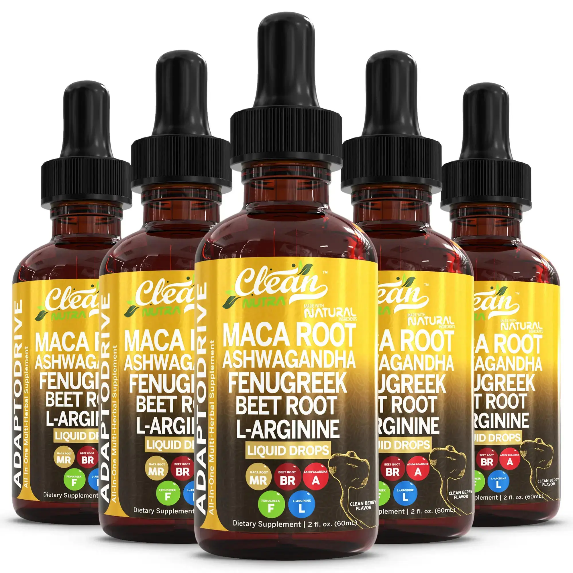 Organic Maca Root Liquid Drops with Ashwagandha, Fenugreek, Beet Root, L-Arginine - Multivitamin Adapto Drive Supplement for Women and Men