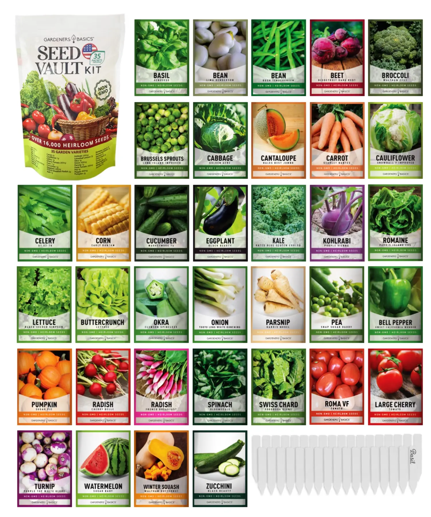 Vegetable Seed Vault Kit – 35 Heirloom Non-GMO Vegetable Seeds for Gardening Survival Food Storage
