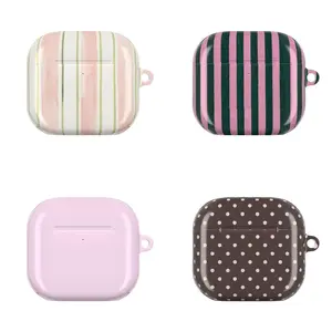 Preppy Pastel AirPods Case, Striped Polka Dot Aesthetic, Cute Patterned Protective Cover for AirPods Gen 1, 2, 3, 4, AirPods Pro 1, 2, 3 Shockproof Stylish Earbud Case, Trendy Gift for Women Girls