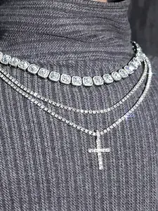 Rhinestone Decorated Necklace Set, Fashion Jewelry for Party, Daily Clothing Decor, Trendy All-match & Exquisite Jewelry for Birthday Gift