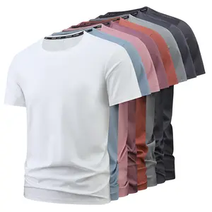 Pack of 5 men’s crew neck short-sleeve T-shirts—summer casual wear, comfortable and breathable, available in multiple colors; simple, stylish for everyday wear and home use.