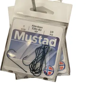 Mustad Aberdeen 3261-BU Fishing Hooks Size 1 10 PCS High-Quality Fishing Gear for Anglers