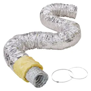 Dryer Vent Hose - 6-Inch Insulated Flexible Duct, 25 Ft Length, Includes 2 Duct Clamps, Heavy-Duty Three-Layer Protection For HVAC Heating, Cooling, Ventilation And Exhaust, Flame-Resistant Insulation With R-4.2 Value