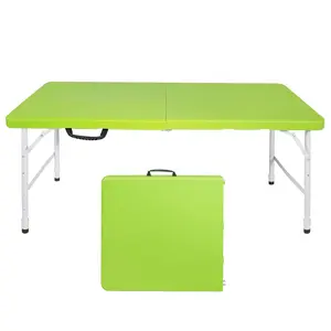 4FT Folding Picnic Table for Outdoor,Portable Heavy Duty 4ft Fold-in-Half Table with Carrying Handle，Utility Foldable Table for Party Camping Kitchen, Indoor/Outdoor