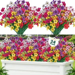 24 Bundles Artificial Flowers for Outdoor Outside Spring Summer Decoration UV Resistant Faux Flowers No Fade Fake Plastic Plants Garden Porch Window Box Decorating