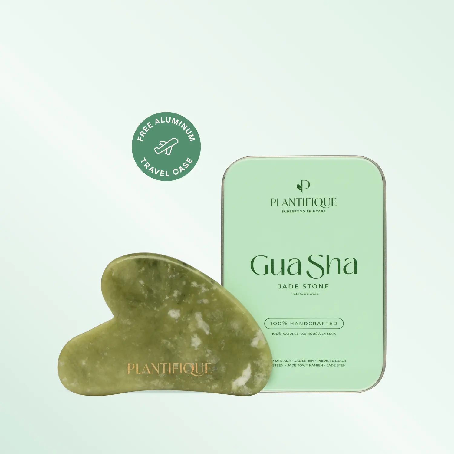 [PLANTIFIQUE Official Shop] Jade Gua Sha Tool for Face Massage - Natural Smooth Stone Skincare Tool, Jawline Shaper for Daily Serum Application, Easy Storage, Ideal Gift, Targets Face And Jawline Contours, Facial Slimming & Massage Tools