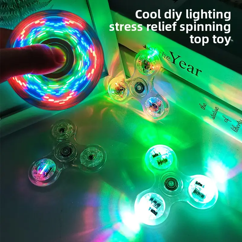 SKYQITIAN Colorful Flashing Fidget Spinner - Fidgets for School, 32-Change Rotating Light, Extra-Long Silent Rotating Bearing, Stress Relief Tool for Children summerwins