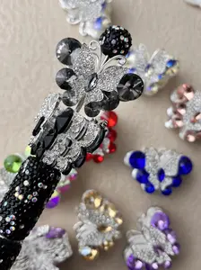 Random Color Large Alloy Crystal Rhinestone Beads, 2/4 Pieces, Butterfly Pattern, Bling Focal Bead Suitable for  DIY Crafts, Diy Jewelry Making
