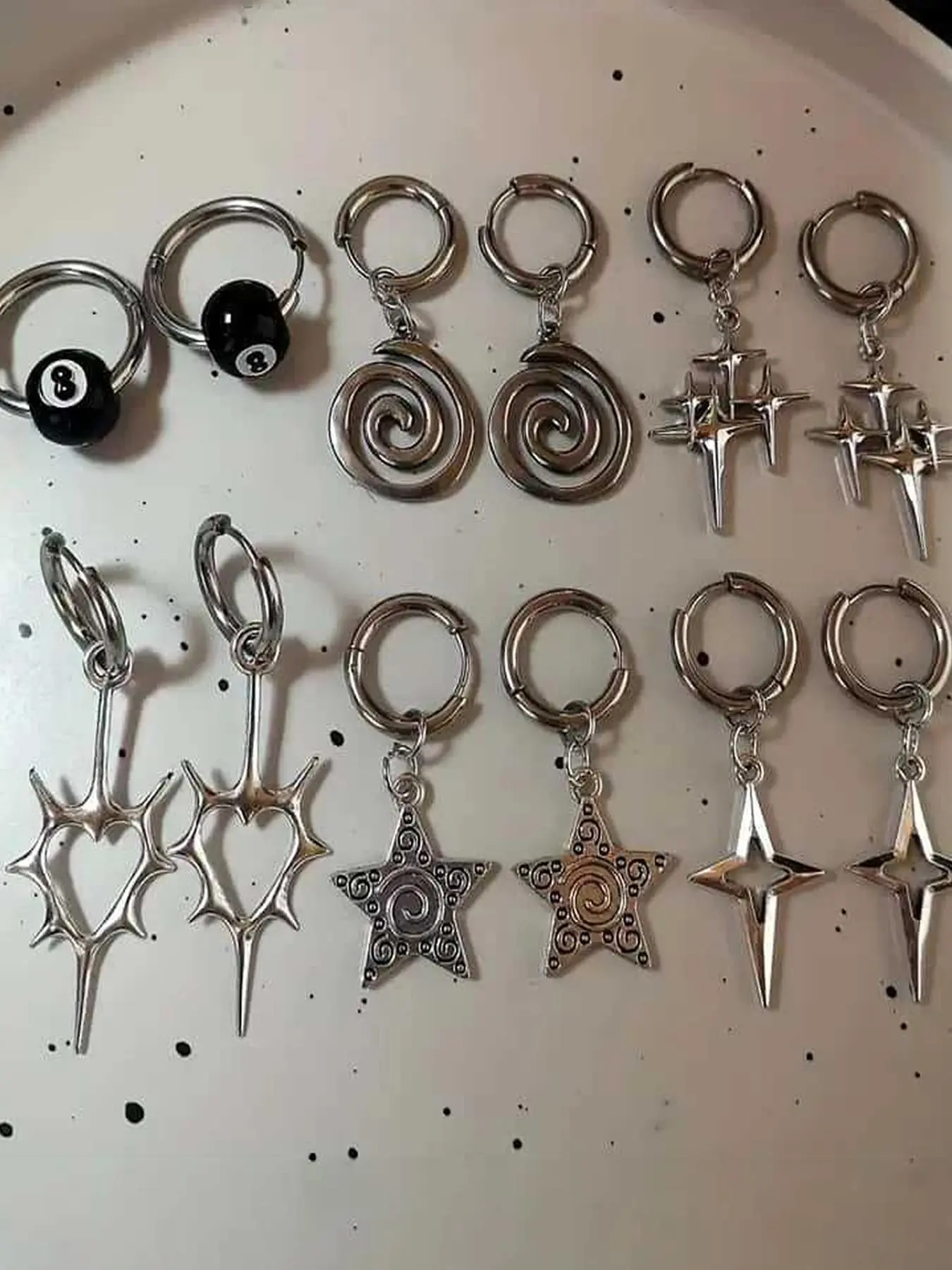 6 Pairs Gothic Y2K Punk Spiral Star Earrings, Vintage Hip Hop Rock Unisex Party Jewelry Set, Earrings Dangle, Unique Fashionable Jewelry Accessories for Men and Women