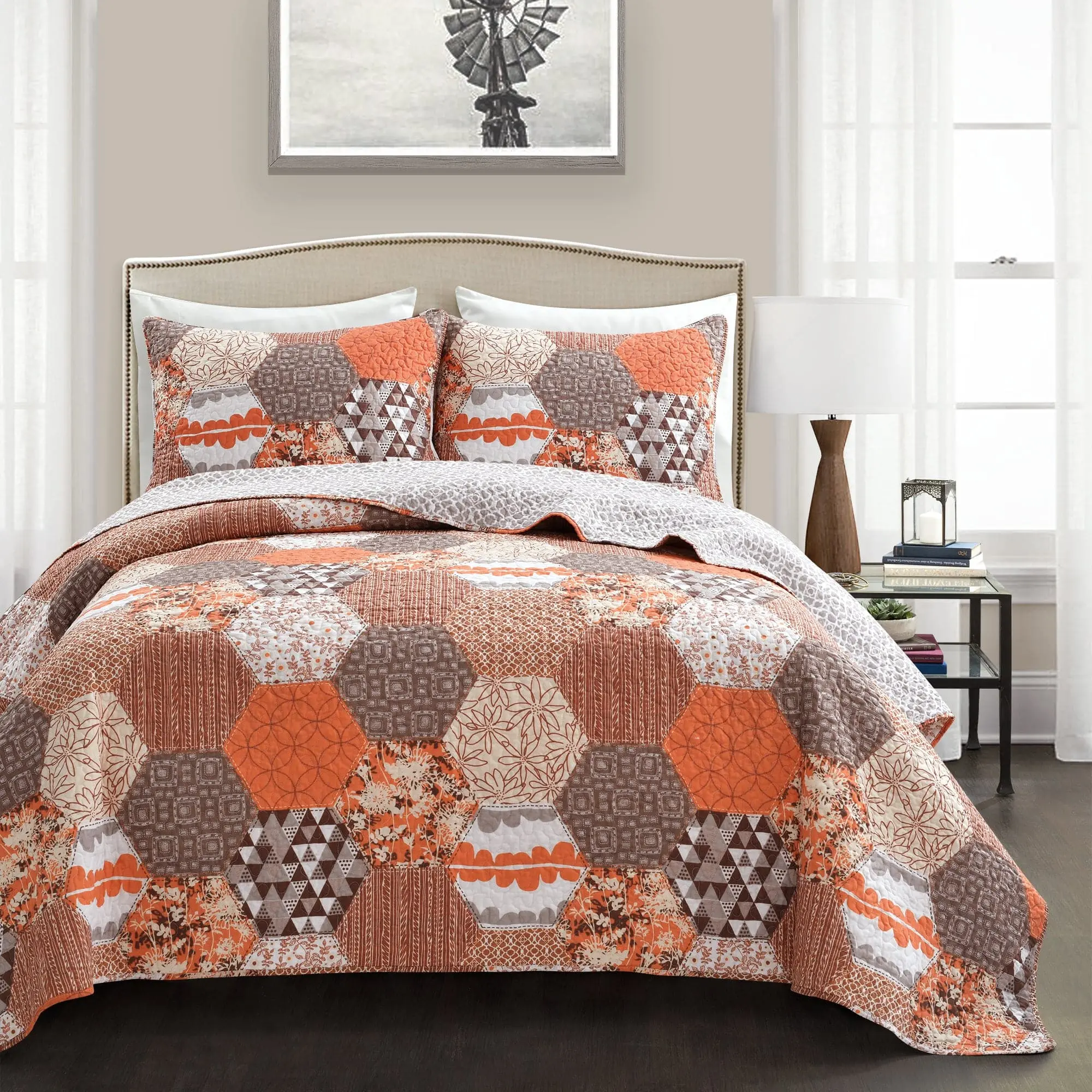 Lush Decor Briley Quilt 3 Piece Set with Multi-Patterned Cover, Includes Pillows and Covering, Ideal for Home Decor