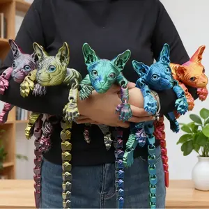 3D Printed Giant Sphynx Cat Figurine, Articulated Joints, Collectible Articulating Figurines, Unique Hairless Cat Kawaii Display Decor Ornament for Sports & Outdoor Protective Gear Accents,summervibes