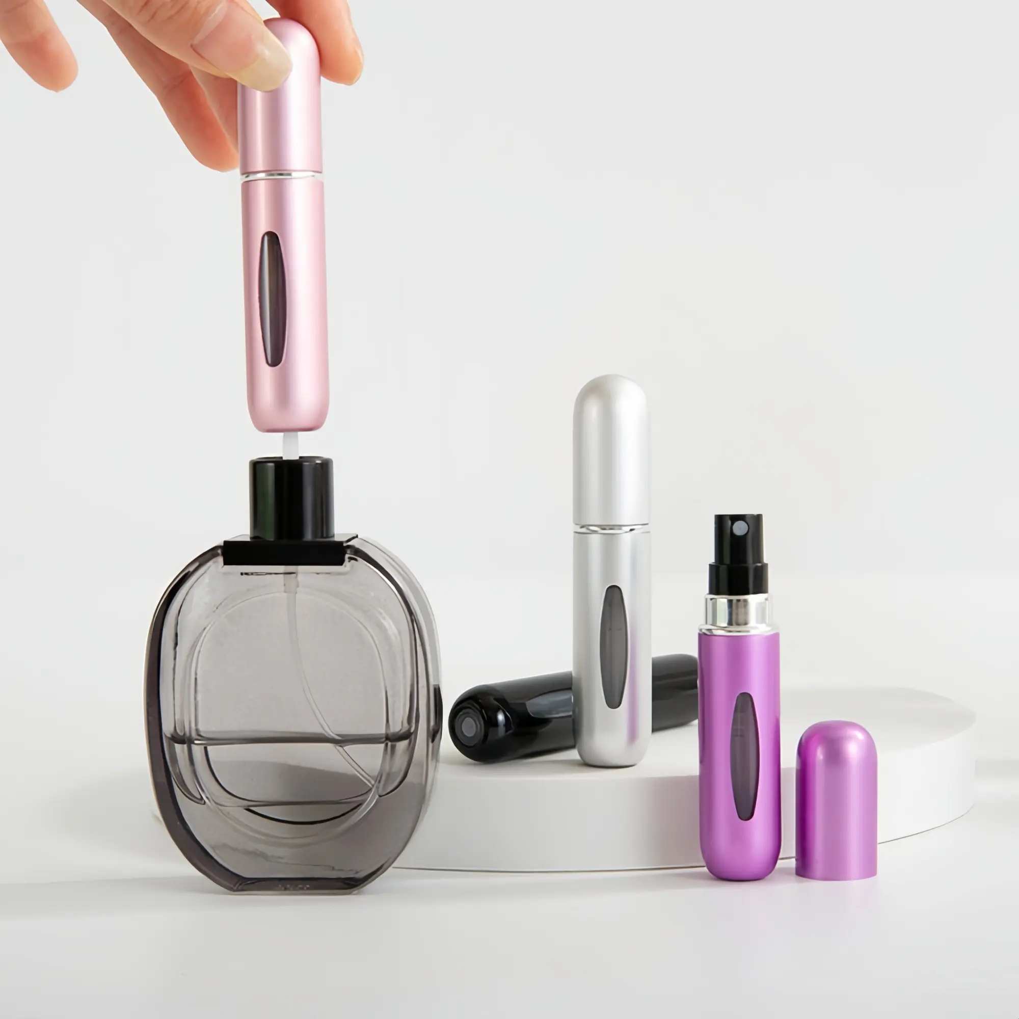 4 Pack Refillable Perfume Atomizers, 5ml Leak-Proof Cosmetic Dispenser for Purses & Travel Use - Durable Aluminum Shell, Multi-Pack, Perfume Compatible, Metallic