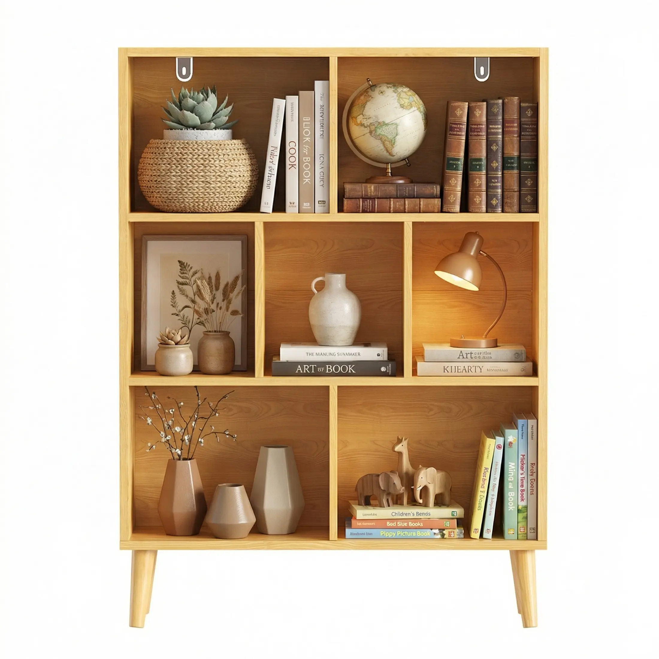 Sweetcrispy 3-Tier Wooden Cube Modern Display Bookshelf - Freestanding Open Shelf with Metal Legs, Contemporary Storage Organizer for Bedroom, Living Room