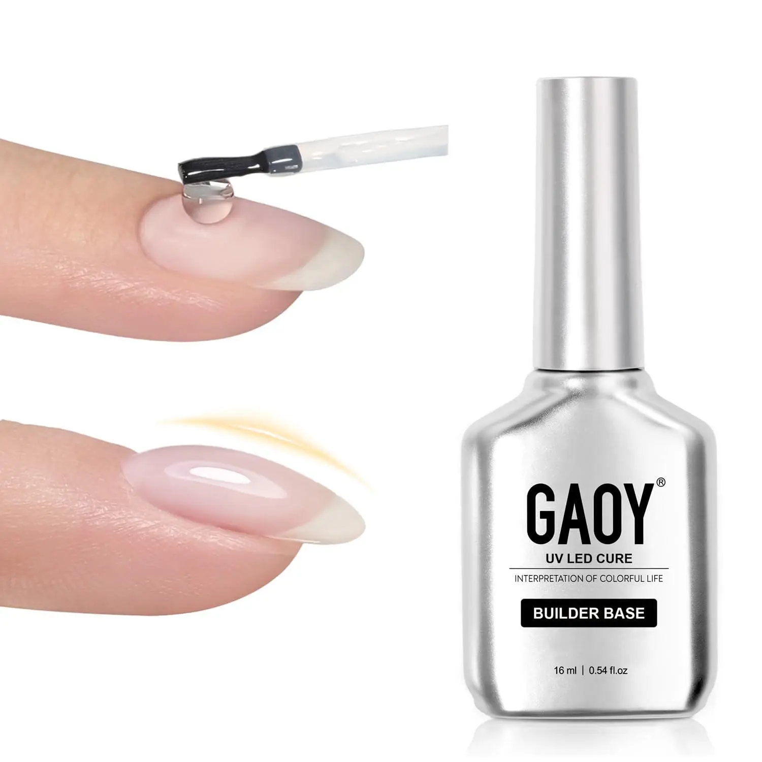 GAOY Builder Base Gel, Rubber Base Nail Strengthener, for Natural Thin Weak Nails, 16ml Long Lasting UV Light Cured