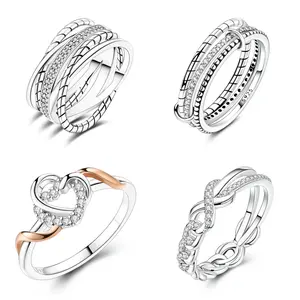 MULA Geometric Design Rings with Zirconia | Silver & White Gold Plated, Elegant Interlocking & Heart-Shaped Styles | Perfect Gift for Engagement, Anniversary, or Love
