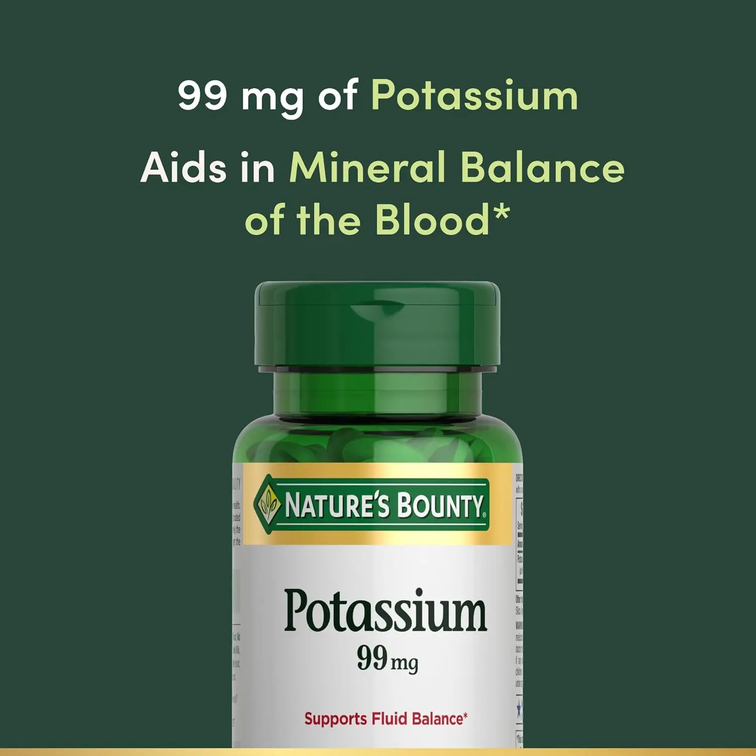 Nature's Bounty Potassium 99mg, Supports Fluid Balance and Muscle Activity, Involved in Normal Heart Function, Potassium Gluconate Dietary Supplement, Gluten Free, 1 Per Day, 100 Vegetarian Caplets