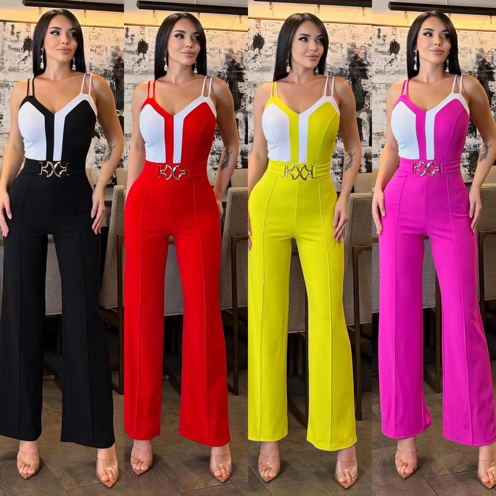 2 color jumpsuit with gold detail 2 color jumpsuit with gold detail