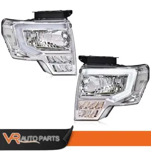 LED Daytime Running Light (DRL) Chrome Housing Headlight Pair with Clear Reflector, Bolt-On Swap, Plug-and-Play Fit for 2009-2014 Ford F-150