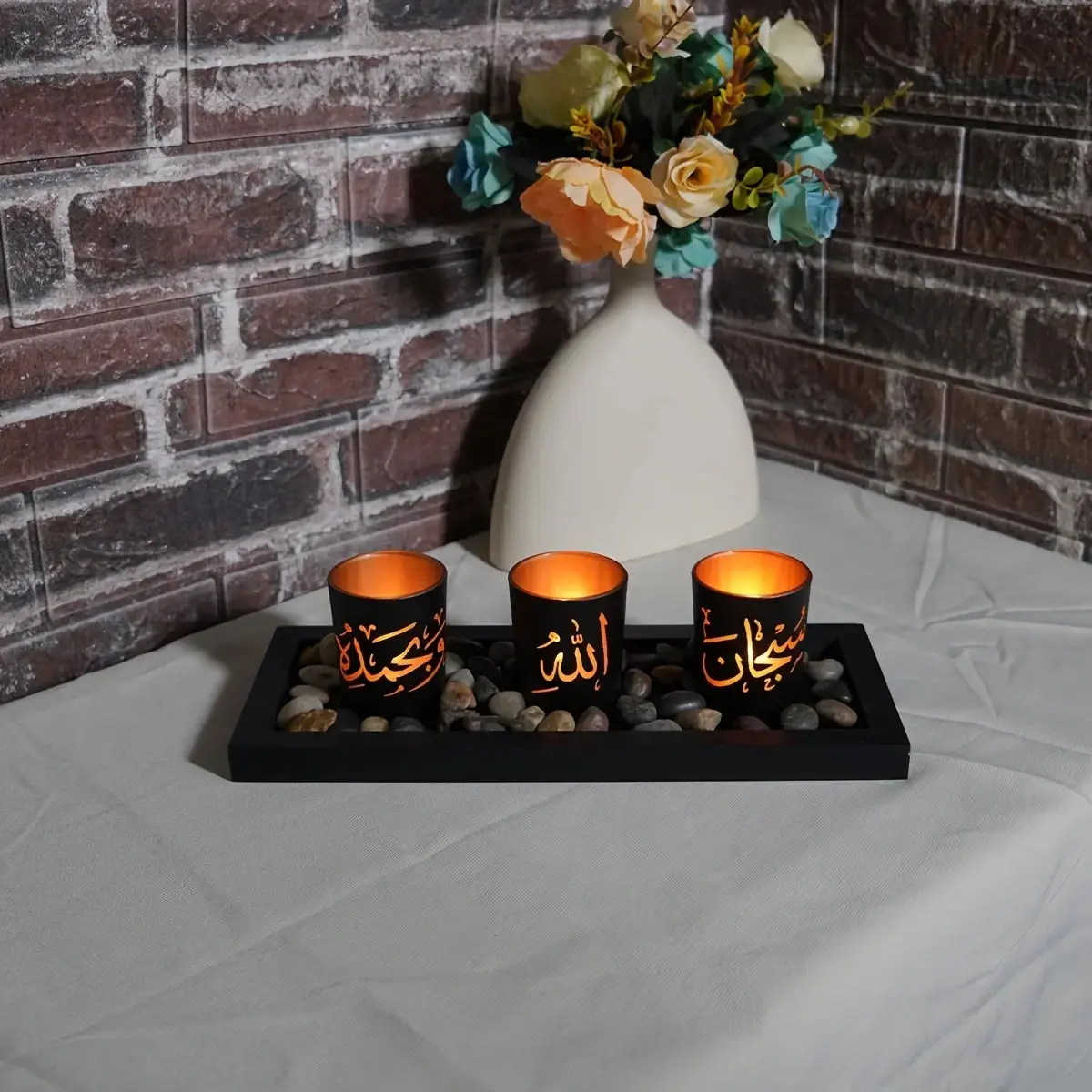 Modern Islamic Themed, Set of 3 Candle Holders, Glass Candle Holder, Miner Candle Holder, Desktop Decorative Vintage Candle Stand for Home, Office and Party (without Candles), Home Decor and Interior Decoration Accessories