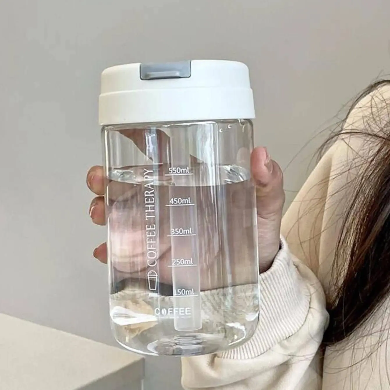 Large Capacity Plastic Water Bottle, 1 Count Clear Water Bottle with Straw & Scale Mark, Drinking Cup for Home Office School, Gift for Friend, Reusable Water Bottle, Drinkware, Plastic Bottles