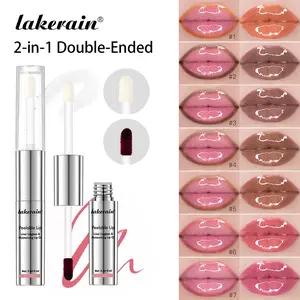 Waterproof Long lasting Dual-Ended Lip Stain & Oil, Tattoo Lip Glaze with Clear Lip Oil,Transfer-Proof Non-Sticky, for Matte Full Lips, 7 Nude to Brown Shades, for All Skin Tones, Glossy Lipgloss