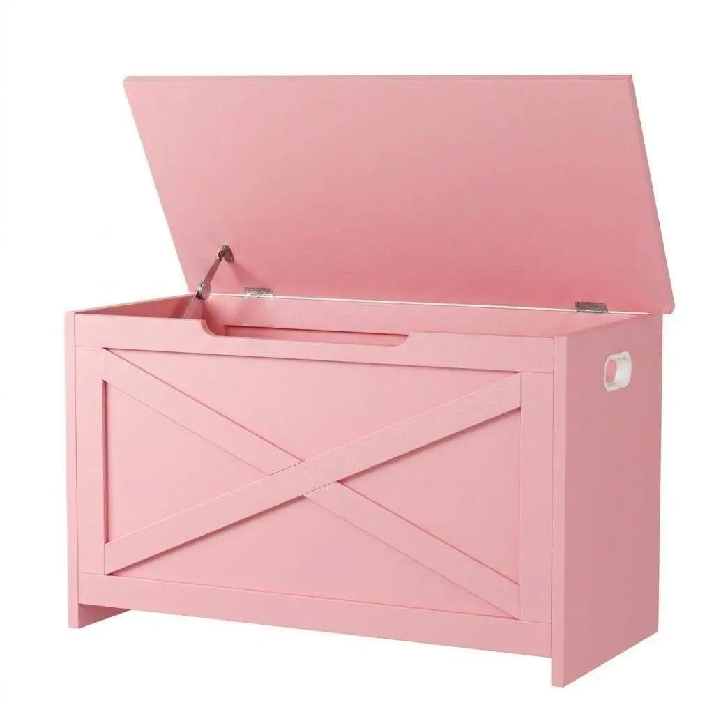 30" Storage Chest, Toy Chest for Kids, Wooden Large Toy Box, Storage Bench with Safety Hinge, Farmhouse Storage Trunk for Entryway, Living Room, Bedroom, Playroom, Pink