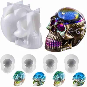 Resin Molds Silicone, 1 Count Large Silicone Skull Epoxy Molds with 4 Count Small Skeleton Epoxy Resin Molds for Resin Casting Art Crafts, Candle Making, Home Decor, Pendants, Keychains - LET'S RESIN