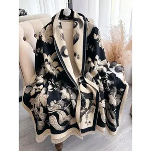 Floral Shawl for Women - Soft Warm Double-Sided Scarf for Fall & Winter