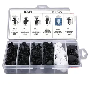 100Pcs Car Push Retainer Clips Kit, HE26 Auto Fastener Assortment with Storage Box, Plastic Rivet Clips for Door Trim Bumper Fender Shield Panel