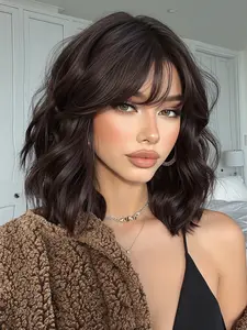 Full Bangs Short Curly Wig, Natural Full Head Set, 14 Inch Daily Beauty, High Heat Resistant Fiber, Synthetic Hair Wigs, Synthetic Material Wigs, Suitable for Any Occasion