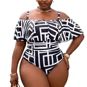YOUNGDEER Women’s Plus Size One Piece Swimsuit, Ruffle Off Shoulder Bathing Suit, Tummy Control High Waisted Swimwear