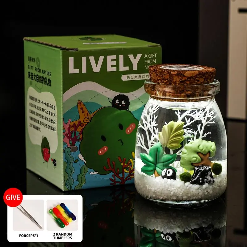 Healing Marimo Moss Ball Water Garden Aquarium Kit - 3.5×2.6 in Low-Maintenance Glass Jar Mini Peninsula Ecosystem, DIY Forest/Ocean Micro-Landscape Desktop Accessory with Alive Moss Balls, Aquatic Plants for Home Decor (3.5" Desk Fit, Minimal Upkeep)