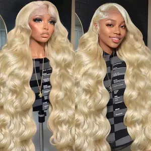 Lemoda 613 13x6 Lace Front Wig Human Hair 200 Density Body Wave 13x6 HD Transparent Lace Wig Pre Plucked with Straight Hair 15A Brazilian Virgin 613 Blonde Wig Human Hair for Women