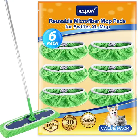 KEEPOW Durable Coral Velvet Reusable XL Absorbent Anti-Fouling Microfiber Wet-Dry Accessories - Compatible with Swiffer XL Sweeper, 17x5 In Flat Mop Pads, 6 Pcs for Deep Cleaning (Mop Not Included)